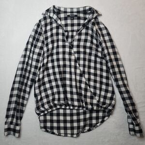 Madewell Wrap-Front Shirt In Buffalo Check Sz XXS Black & White Plaid Blouse
